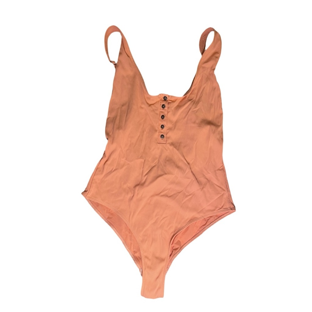 ZARA Orange Ribbed Button-Front Swimsuit